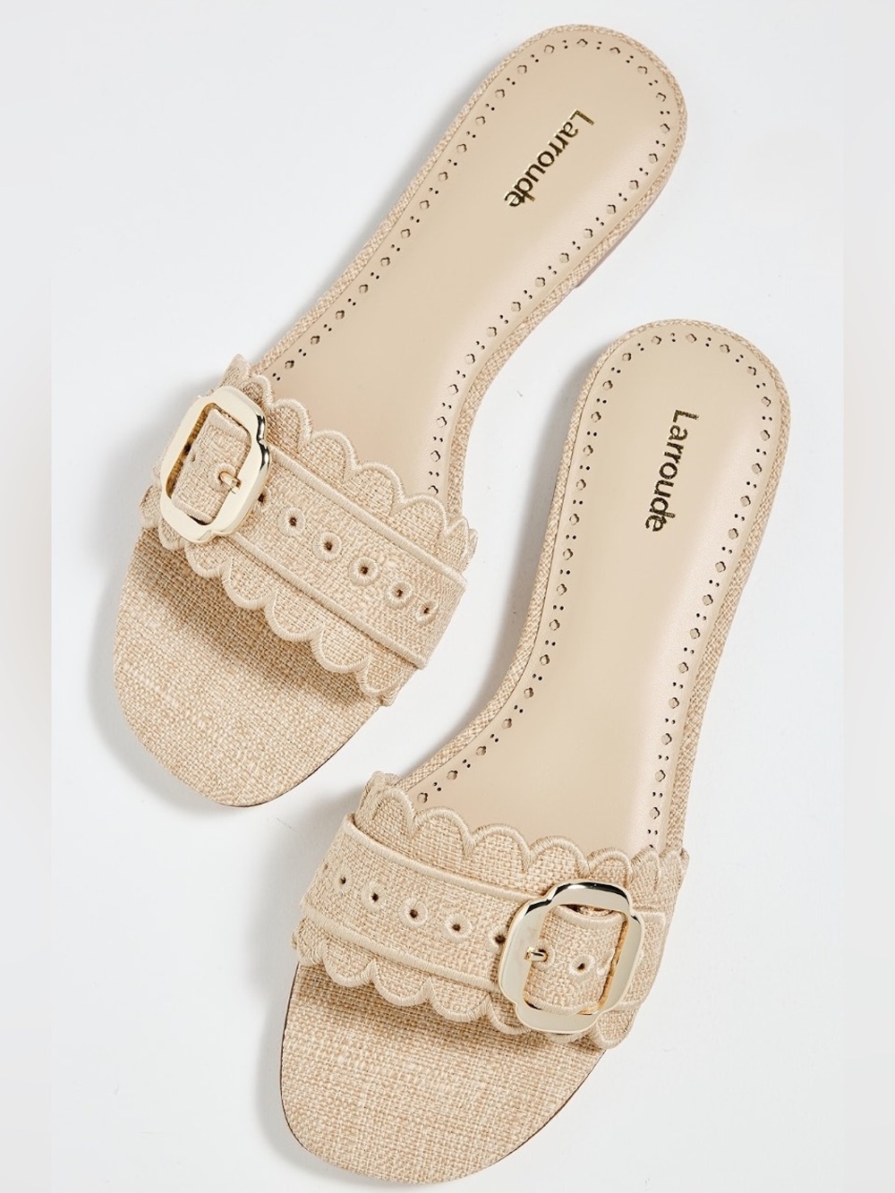 Larroude Beige Ivy Broderie Slide Sandals. Size 9